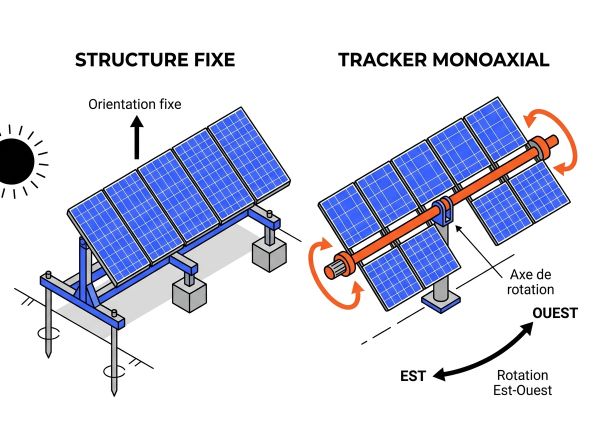 Comparatif structure fixe et tracker solaire