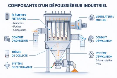 Schéma d’un dépoussiéreur industriel et de ses com