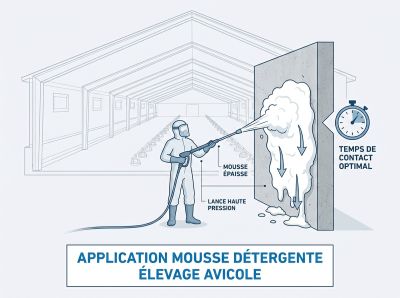 Application mousse détergente élevage avicole