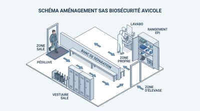 Schéma aménagement sas biosécurité avicole
