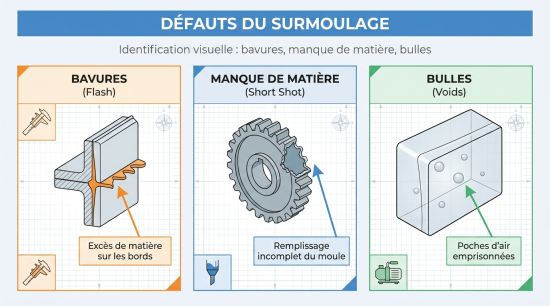 Défauts du surmoulage: bavures, bulles et manque