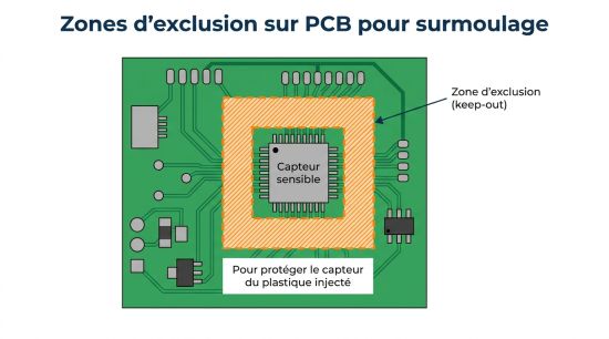 Zones d'exclusion sur PCB pour surmoulage