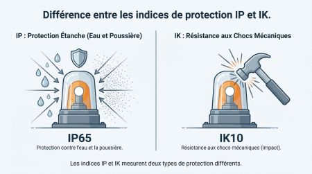 Schéma protection IP65 et résistance chocs IK10