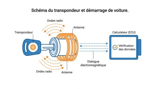 Schéma du transpondeur et démarrage de voiture.