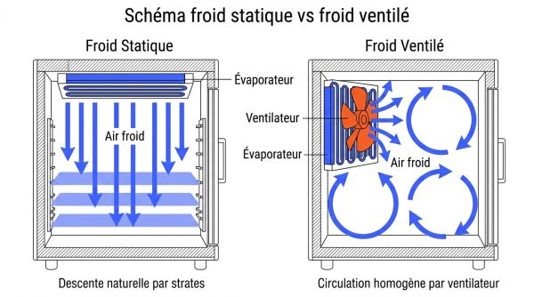 Schéma froid statique vs froid ventilé