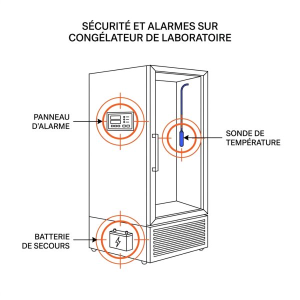Sécurité et alarmes sur congélateur de laboratoire