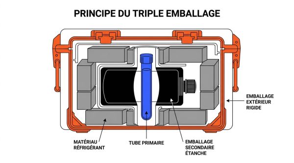 Triple emballage transport échantillons laboratoire
