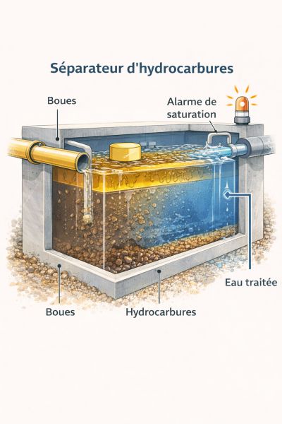 Séparateur d'hydrocarbures en coupe détaillée