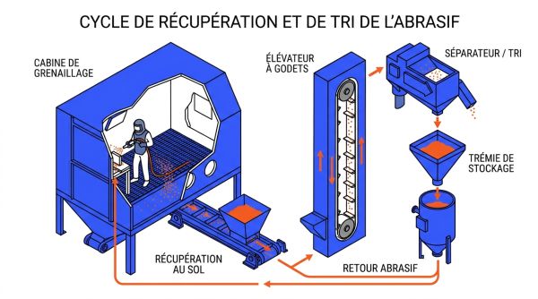 Circuit récupération cabine grenaillage jet libre
