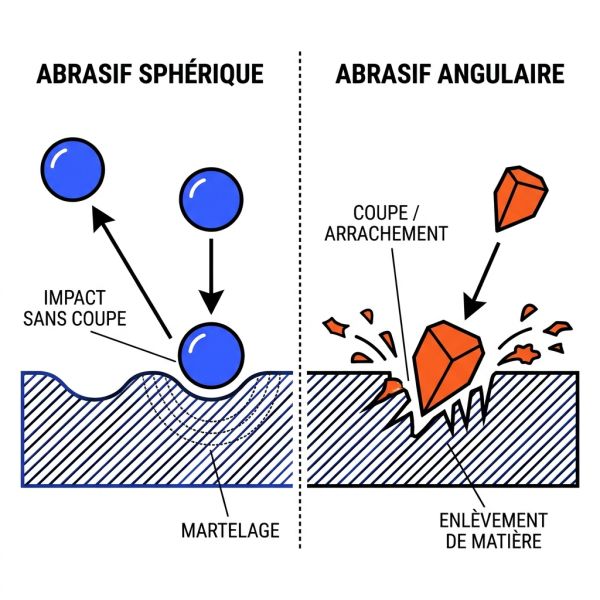 Impact abrasif sphérique et angulaire grenaillage