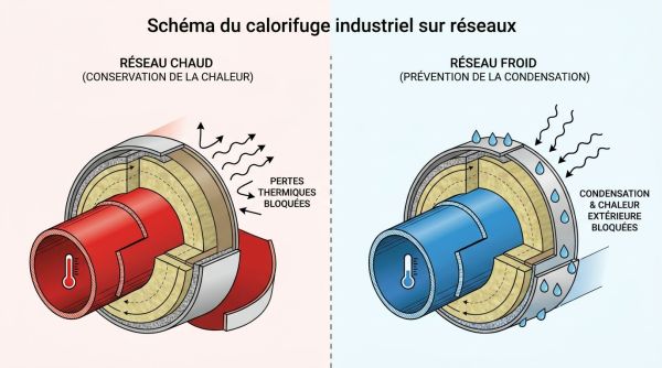 Schéma du calorifuge industriel sur réseaux