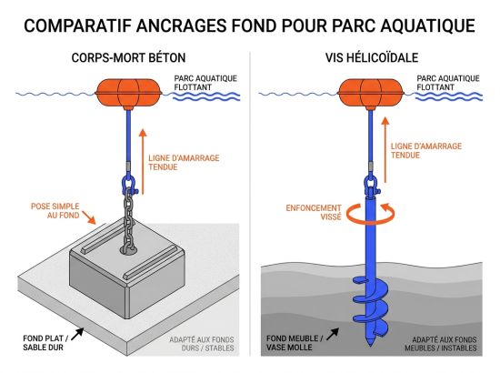 Comparatif ancrages fond pour parc aquatique