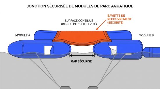 Jonction sécurisée de modules de parc aquatique