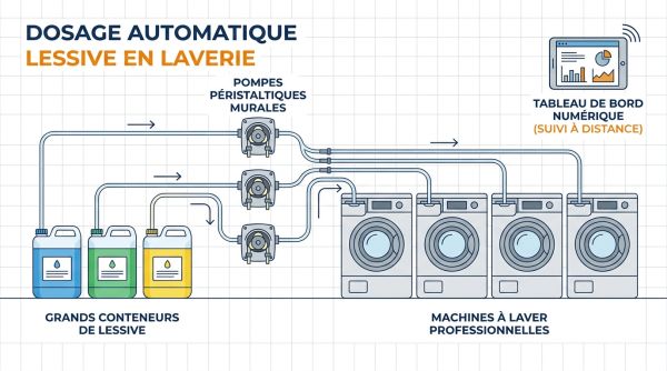 Dosage automatique lessive en laverie