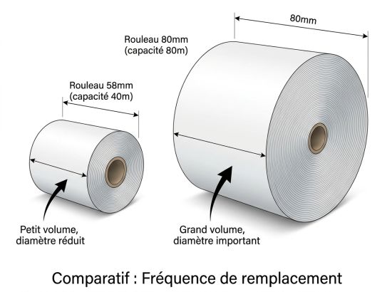 Comparatif rouleau thermique 58 mm et 80 mm