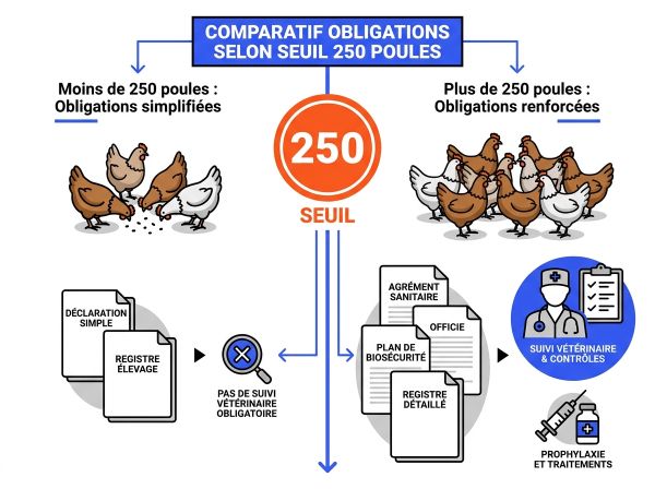 Comparatif obligations selon seuil 250 poules