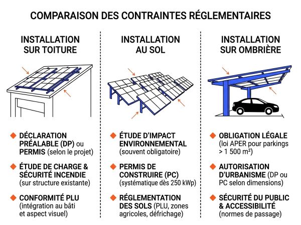 Comparatif solaire sol toiture ombriere