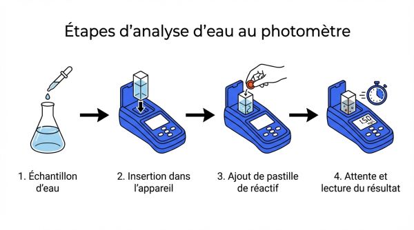 Étapes d'analyse d'eau au photomètre
