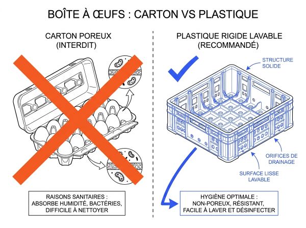 Boîte à œufs : carton vs plastique.