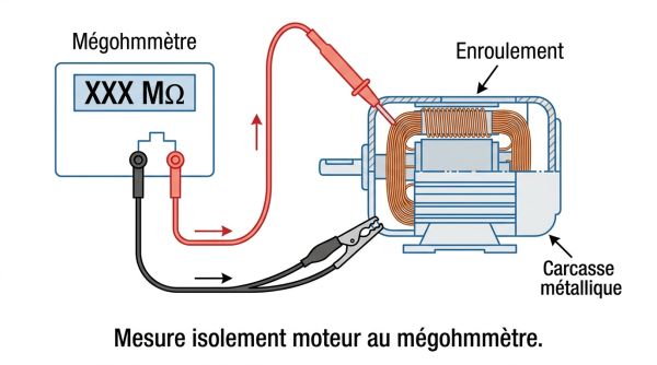 Mesure isolement moteur au mégohmmètre.