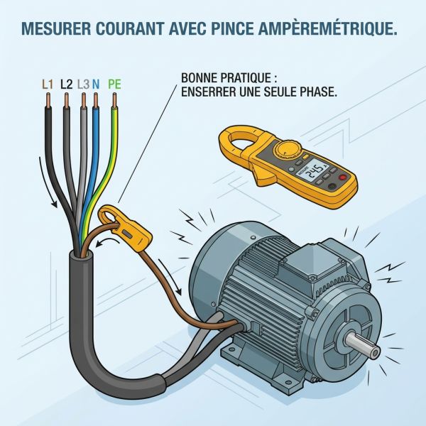 Mesurer courant avec pince ampèremétrique.