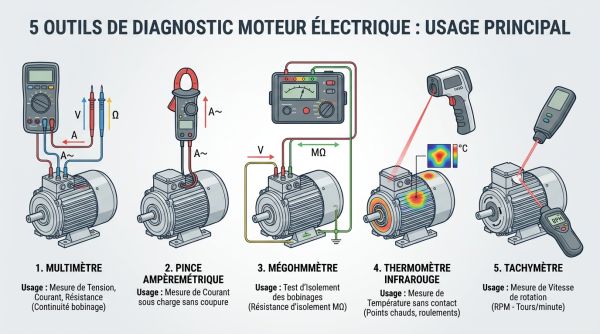 Outils pour tester un moteur électrique.