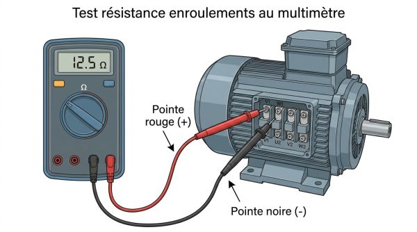 Test résistance enroulements au multimètre.