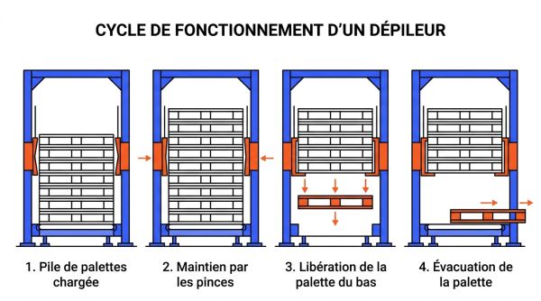 Cycle dépileur de palettes vides