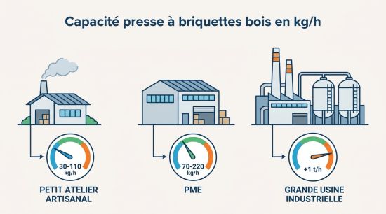 Capacité presse à briquettes bois en kg/h