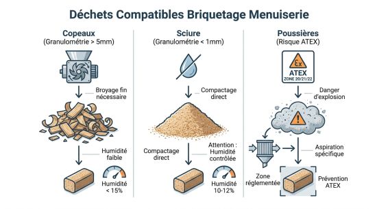 Déchets compatibles avec briquetage menuiserie