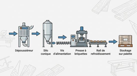 Installation presse briquettes dans menuiserie