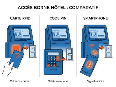 Clé RFID, PIN et mobile via borne hôtel