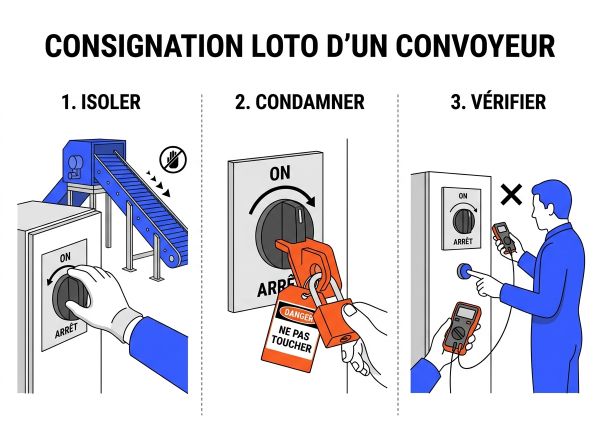 Consignation LOTO pour convoyeur industriel