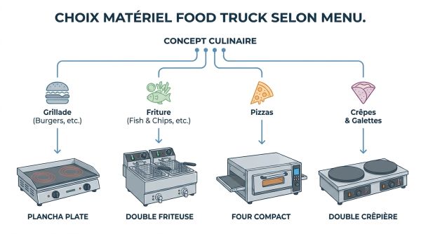 Choix matériel food truck selon menu.