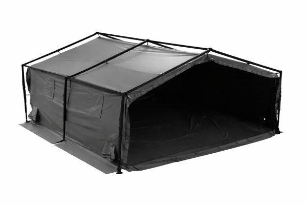 Tente militaire déployable sur fond blanc