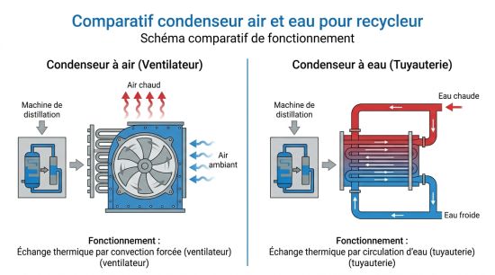 Comparatif condenseur air et eau pour recycleur