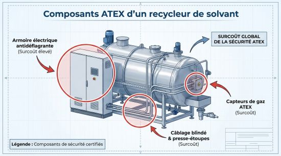 Composants ATEX d'un recycleur de solvant