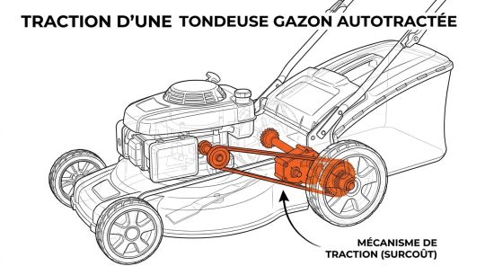 Traction d'une tondeuse gazon autotractée