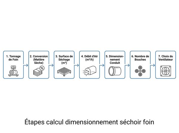 Étapes calcul dimensionnement séchoir foin.