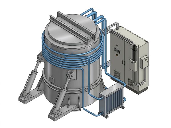 Composants d'un four de fusion industriel.