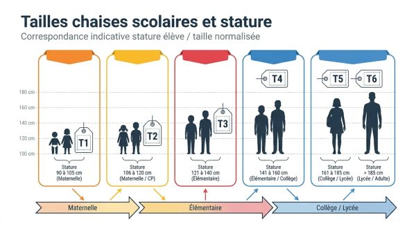 Tailles chaises scolaires et stature