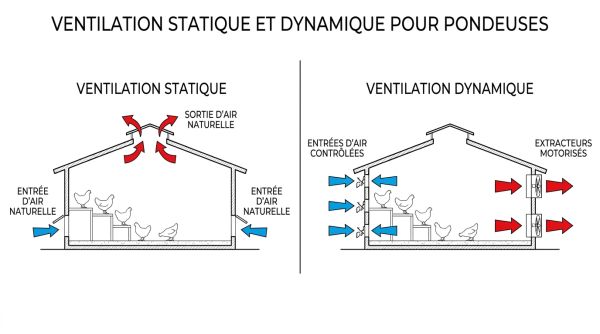 Ventilation statique et dynamique pour pondeuses