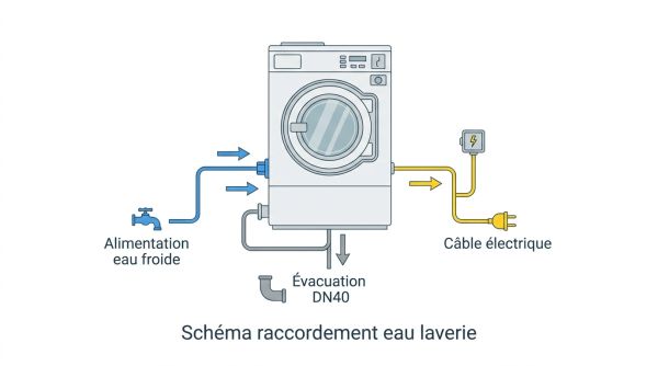 Schéma raccordement eau laverie