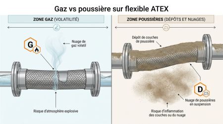 Gaz vs poussière sur flexible ATEX