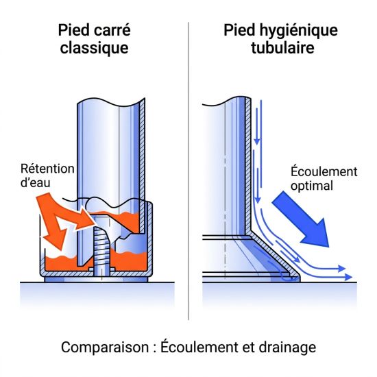 Pied hygiénique tubulaire vs pied carré
