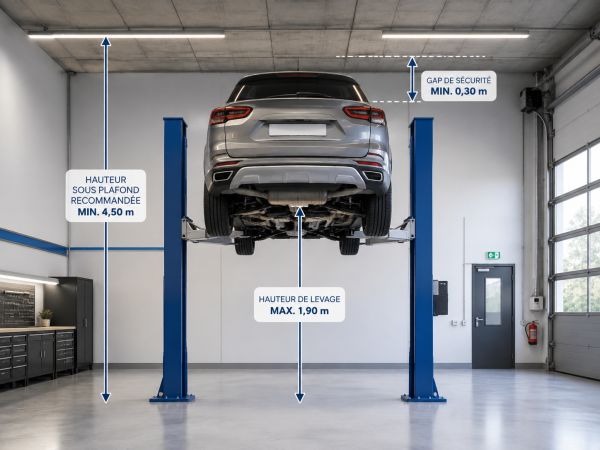 Atelier automobile avec SUV sur pont élévateur
