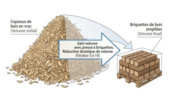 Gain volume avec presse à briquettes.