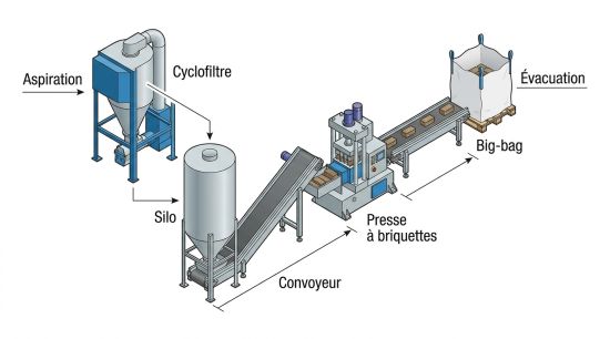 Ligne de la presse à briquettes.