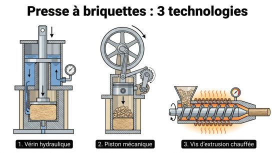 Presse à briquettes : 3 technologies.