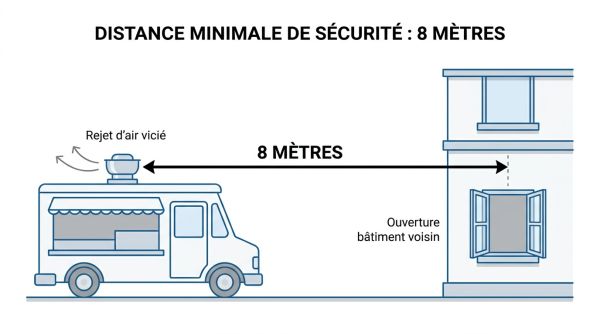 Distance rejet air food truck 8 mètres
